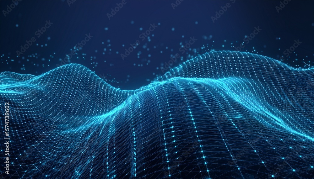 Aufkleber futuristic abstract mesh wave with the connection of dots and lines 3d rendering