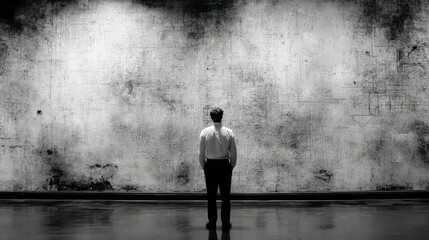 Young Entrepreneur Contemplating Product Idea on Large Blank Canvas in Modern Workspace