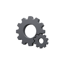 Two gray gear cogs interlocked create machine system. functional concept of teamwork, progress, and mechanism