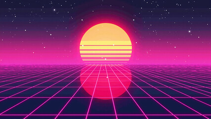 Y2K Vaporwave Sunset Grid Background