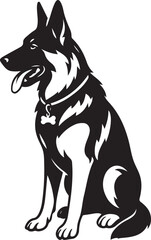 German shepherd dog sitting vector art, Pet dog silhouette black and white design
