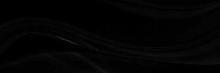 Black gray satin dark fabric texture luxurious shiny that is abstract silk cloth background with patterns soft waves blur beautiful.
