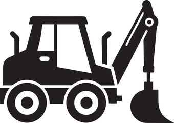 Naklejka premium Black silhouette of a compact excavator digging isolated on white background