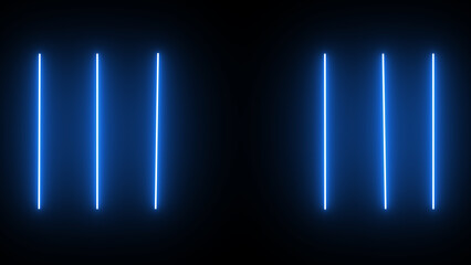 Horizontal neon line animation moving from right to left on black screen. Abstract glowing neon lights blinking lines moving animation.