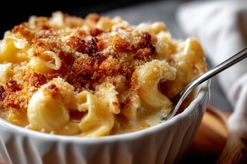 Macaroni and cheese with crumbs.