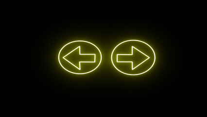 Right and left arrow for road direction. Glowing red neon light traffic directional arrows sign.