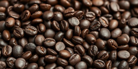 Fototapeta premium Close-up of dark roasted coffee beans, rich texture and aroma, roasted, dark brown