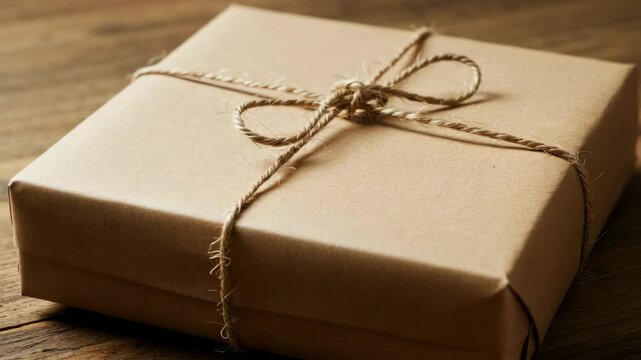 Brown kraft paper gift package tied with twine