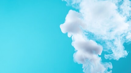 Naklejka premium Abstract swirls of white vapor against a vibrant turquoise background. A cloud-like effect