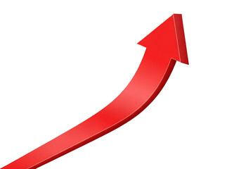 Red 3D upward arrow on transparan background symbolizing business growth