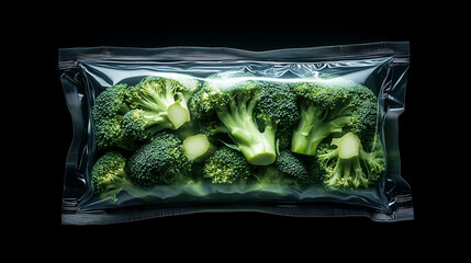 Fresh broccoli in a vacuum-sealed package for convenient storage and use in healthy meals