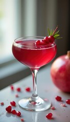 Elegant pomegranate cocktail garnished with arils in a coupe glass, luxury, food