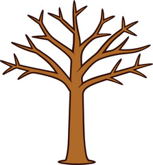 Fototapeta premium Bare tree silhouette with brown branches isolated on white background