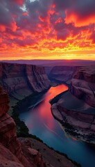 Fiery sunset over Colorado River, Dead Horse Point's dramatic cliffs , clouds, sunset, national park