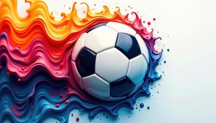 Fototapeta premium Abstract swirls of vibrant paint forming a football shape , energy, soccer