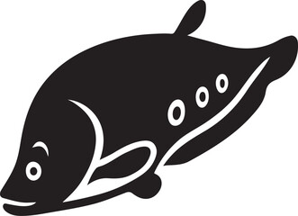 Black and white fish silhouette clean vector, Simple aquatic illustration design