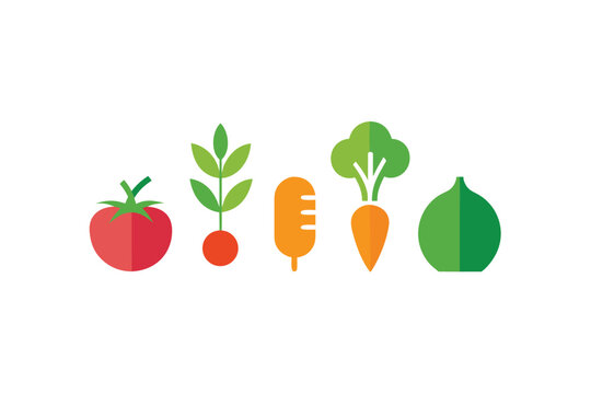 Eco Labeled Vegetables And Grains Icon Set On White