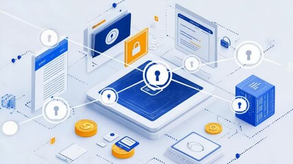 Isometric illustration of digital security network with data protection concept - Powered by Adobe