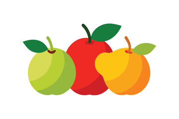 Colorful Apples Pears And Peaches In Vector On White Background