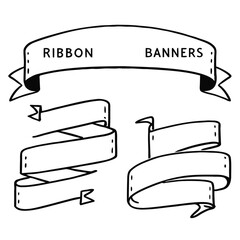 Set of hand-drawn vector arrows and vintage ribbon banner illustrations for your design collection