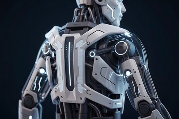 Fototapeta premium Futuristic Humanoid Robot Back View with Advanced Sci Fi Mechanical Details and Glowing Circuits