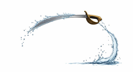 Curved Water Splash with Saber: Dynamic Action Illustration