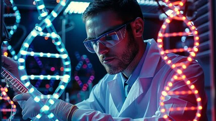 Genetic Horizons, a captivating portrayal of a biotechnologist working in a high-tech laboratory - Powered by Adobe