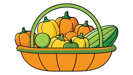 Harvest Basket with Autumn Squashes and Gourds.