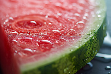 close-up of a piece of ripe watermelon with water drops 