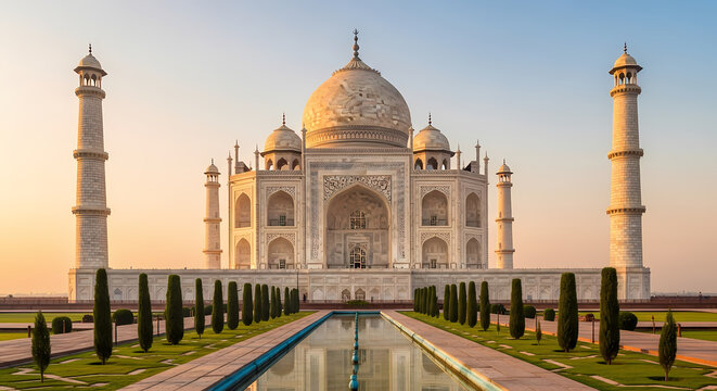 Taj Mahal: India's Iconic Marble Mausoleum - Architectural Wonder - Powered by Adobe