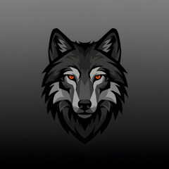 Bold black wolf illustration with striking orange eyes, showcasing fierce expression and intricate details against a smooth gradient background, symbolizing strength and wilderness