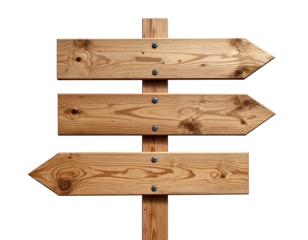 Blank Wooden Direction Signpost with Multiple Arrows, transparent background