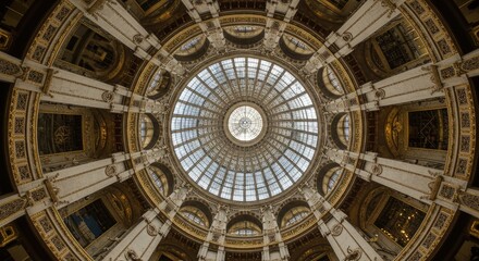 Obraz premium A detailed, symmetrical view of a grand, ornate dome interior