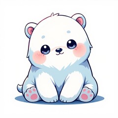Adorable kawaii style baby polar bear with blushing cheeks for children's room decor or greeting cards