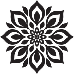 Fototapeta premium Intricate black mandala design with repeating petal shapes and geometric symmetry isolated on transparent background