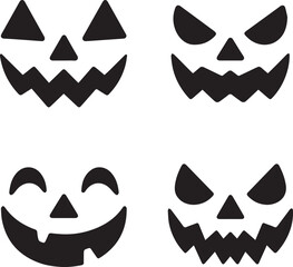 Halloween pumpkin faces set line art vector 