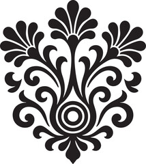 Elegant black ornate floral motif with swirling leaves and decorative elements isolated on transparent background
