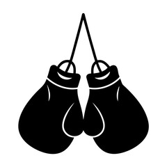 Bold black silhouette of a pair of classic boxing gloves ready for competition