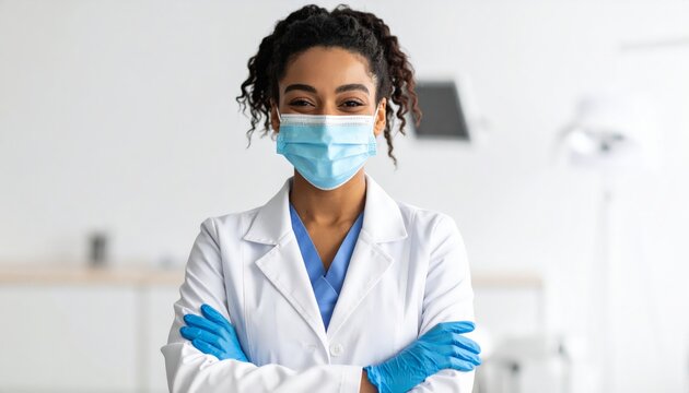 Cheerful dentist with mask smiles warmly