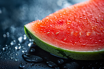 close-up of a piece of ripe watermelon with water drops 