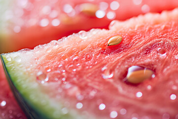 close-up of a piece of ripe watermelon with water drops 