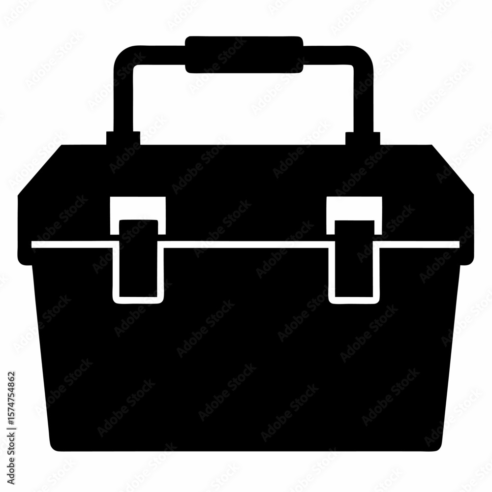 Poster black silhouette of a portable toolbox with a handle and compartments