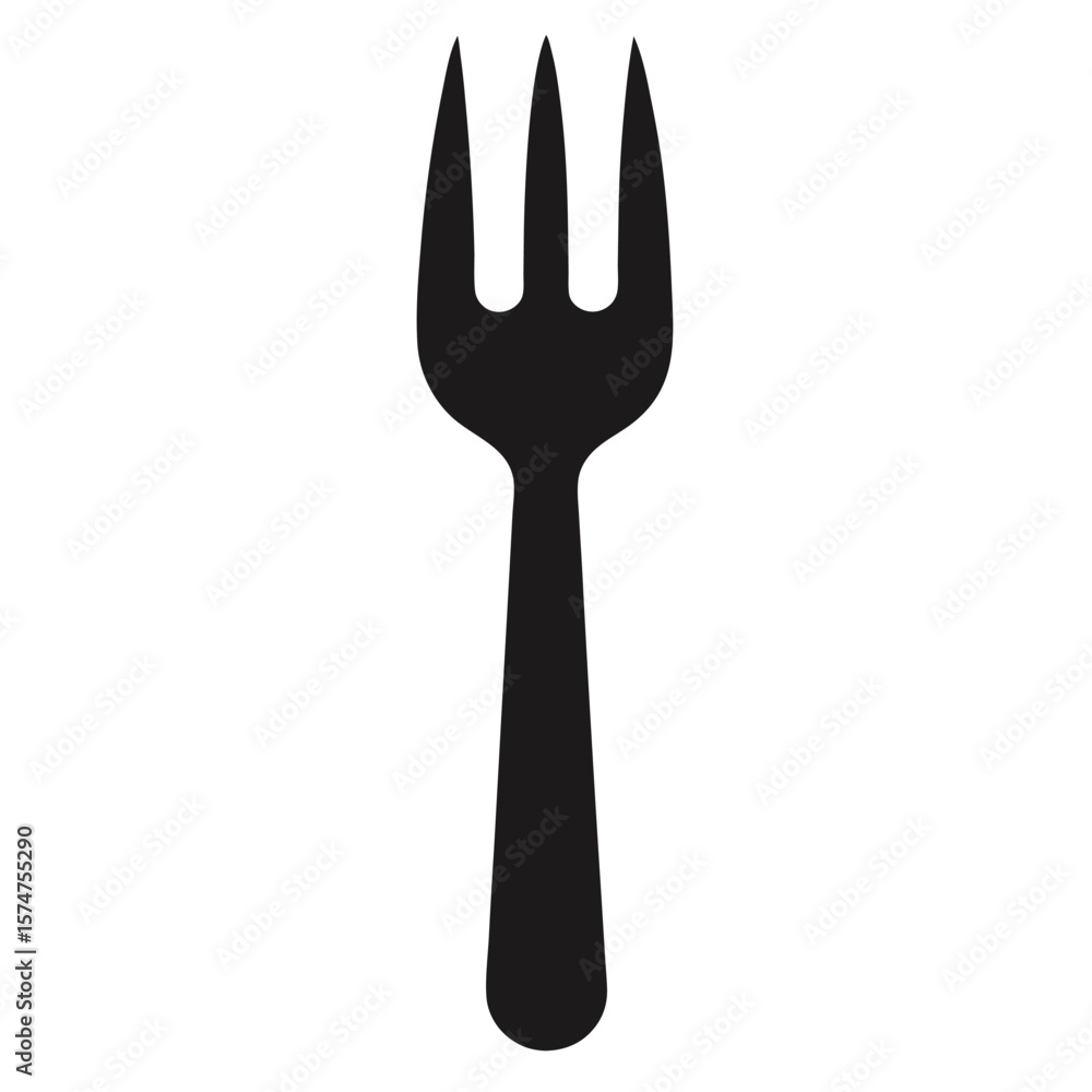 Poster clean black silhouette of a single fork with a realistic handle and tines