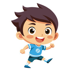 Cartoon boy in blue sports attire, walking and smiling