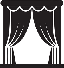 Drapery stage curtains opening to reveal a space silhouette isolated on white background