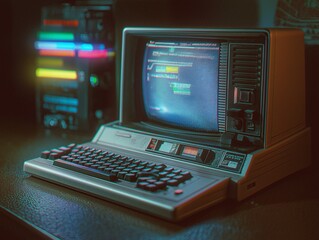 Vintage computer with display screen and keyboard
