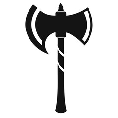Black silhouette of a sharp axe with a realistic wooden handle and metal head