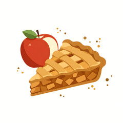 Slice of delicious apple pie with a fresh red apple beside it, showcasing a golden crust and rich filling, perfect for dessert lovers and culinary enthusiasts
