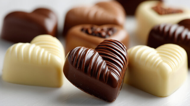 group of heart shaped chocolate on white background