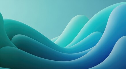 Abstract flowing waves of calming teal and blue hues create a serene and modern digital art landscape